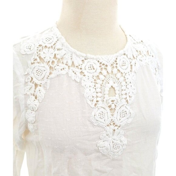 Zara Trafaluc Med Blouse Swiss Dot Boho Lace Button Light Shirt Long Sleeve Top - Picture 3 of 12